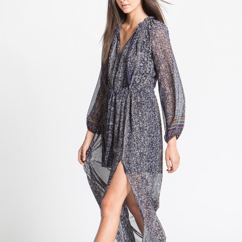 Misa Blue Long Sleeve Maxi Dress with Slit